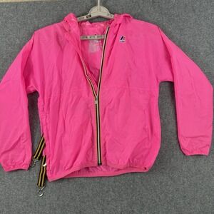 K-WAY Rain Windbreaker Jacket Bright Hot Pink Neon Nylon Kid's 12Y‎